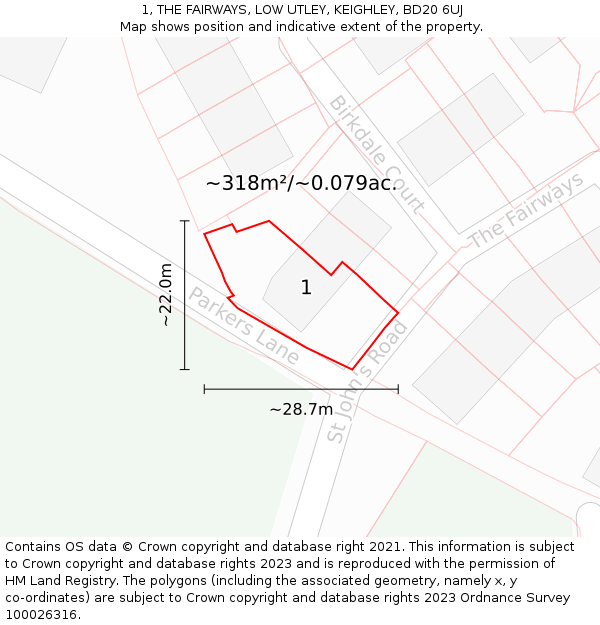 1, THE FAIRWAYS, LOW UTLEY, KEIGHLEY, BD20 6UJ: Plot and title map