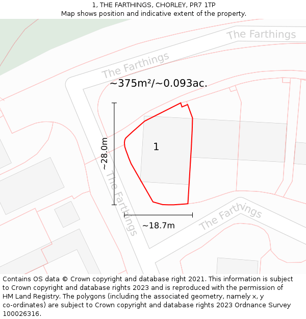 1, THE FARTHINGS, CHORLEY, PR7 1TP: Plot and title map