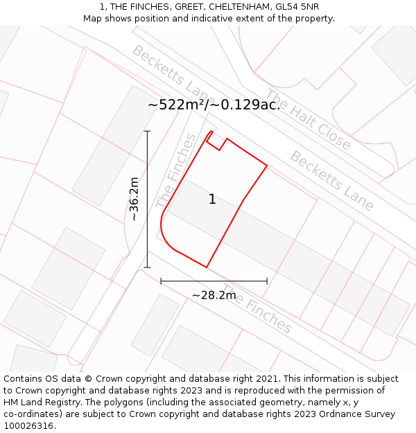 1, THE FINCHES, GREET, CHELTENHAM, GL54 5NR: Plot and title map