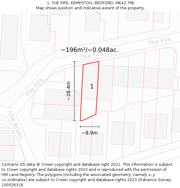 1, THE FIRS, KEMPSTON, BEDFORD, MK42 7RE: Plot and title map