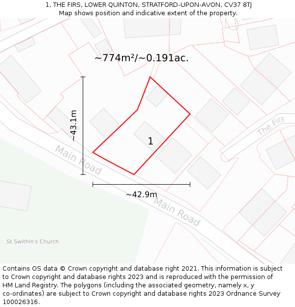 1, THE FIRS, LOWER QUINTON, STRATFORD-UPON-AVON, CV37 8TJ: Plot and title map