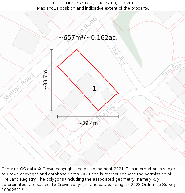 1, THE FIRS, SYSTON, LEICESTER, LE7 2FT: Plot and title map