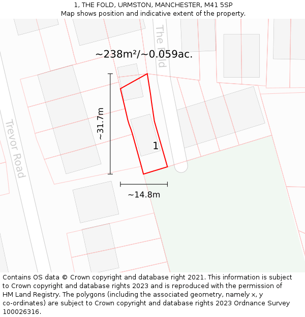 1, THE FOLD, URMSTON, MANCHESTER, M41 5SP: Plot and title map