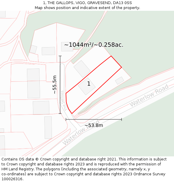 1, THE GALLOPS, VIGO, GRAVESEND, DA13 0SS: Plot and title map