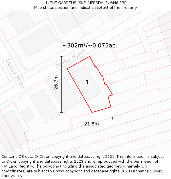 1, THE GARDENS, SKELMERSDALE, WN8 8BP: Plot and title map