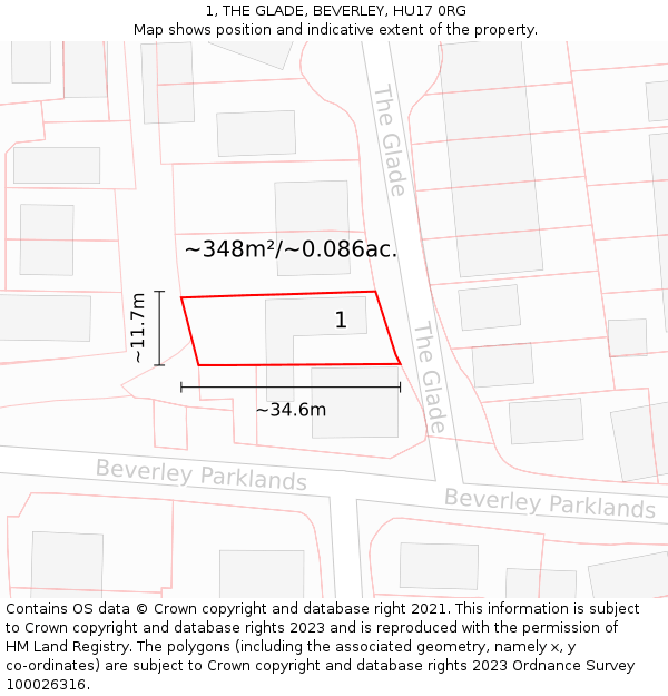 1, THE GLADE, BEVERLEY, HU17 0RG: Plot and title map