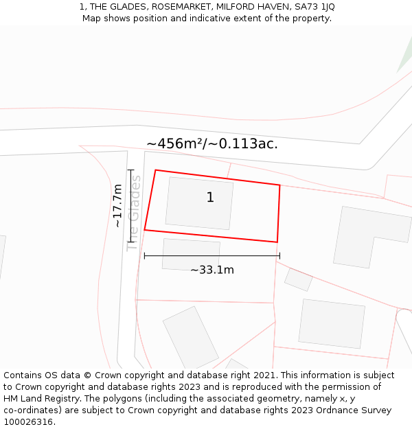 1, THE GLADES, ROSEMARKET, MILFORD HAVEN, SA73 1JQ: Plot and title map