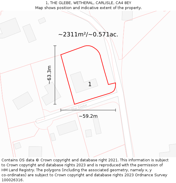 1, THE GLEBE, WETHERAL, CARLISLE, CA4 8EY: Plot and title map