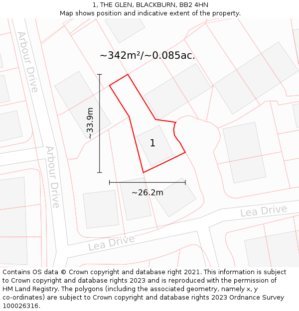 1, THE GLEN, BLACKBURN, BB2 4HN: Plot and title map