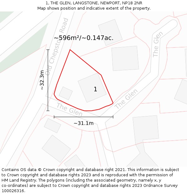 1, THE GLEN, LANGSTONE, NEWPORT, NP18 2NR: Plot and title map