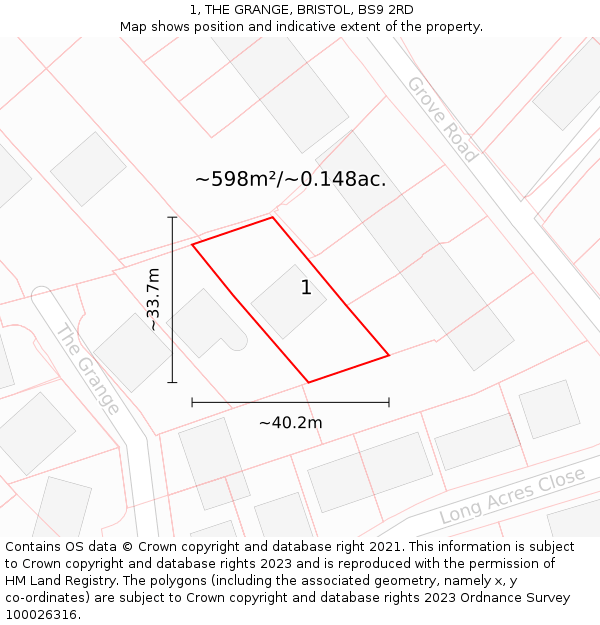 1, THE GRANGE, BRISTOL, BS9 2RD: Plot and title map