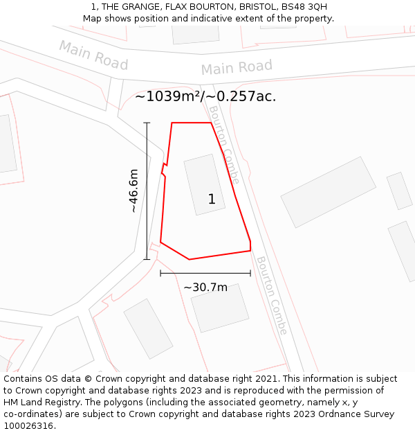 1, THE GRANGE, FLAX BOURTON, BRISTOL, BS48 3QH: Plot and title map