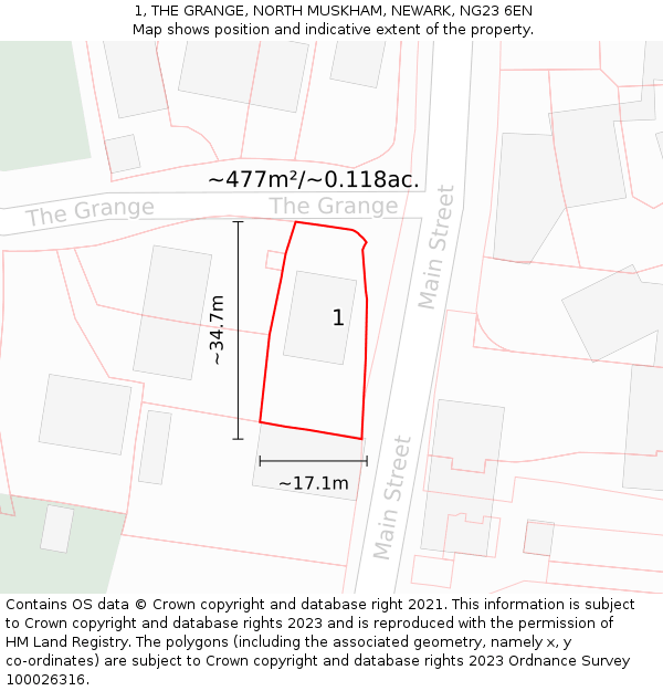 1, THE GRANGE, NORTH MUSKHAM, NEWARK, NG23 6EN: Plot and title map