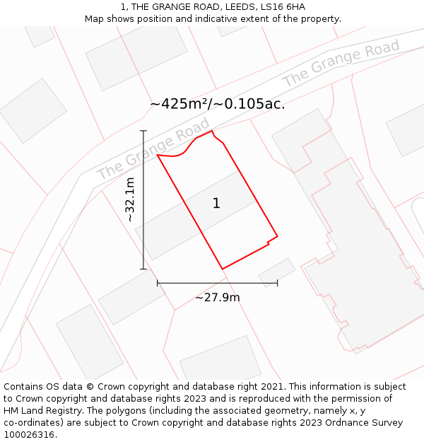 1, THE GRANGE ROAD, LEEDS, LS16 6HA: Plot and title map