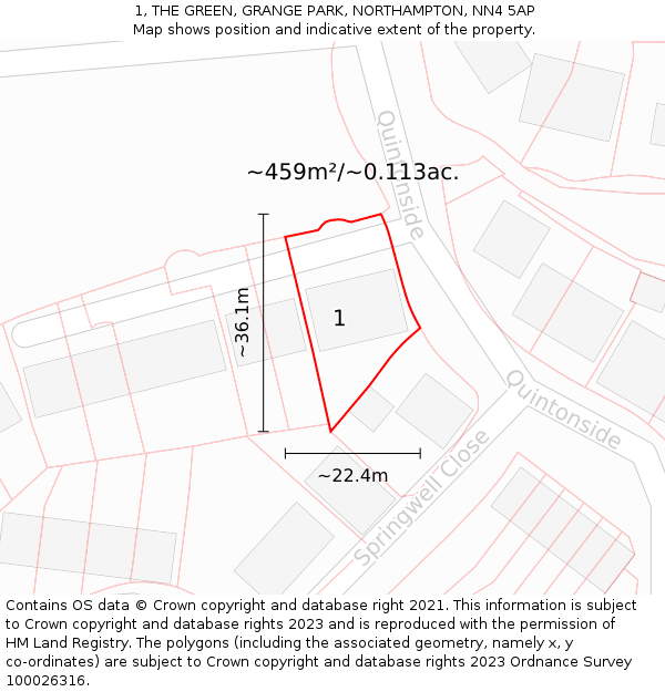 1, THE GREEN, GRANGE PARK, NORTHAMPTON, NN4 5AP: Plot and title map