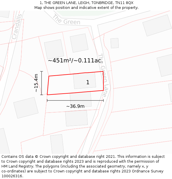 1, THE GREEN LANE, LEIGH, TONBRIDGE, TN11 8QX: Plot and title map