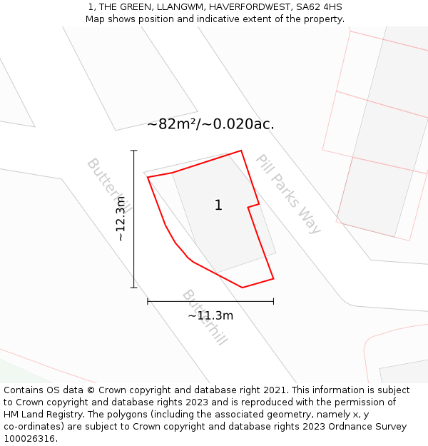 1, THE GREEN, LLANGWM, HAVERFORDWEST, SA62 4HS: Plot and title map