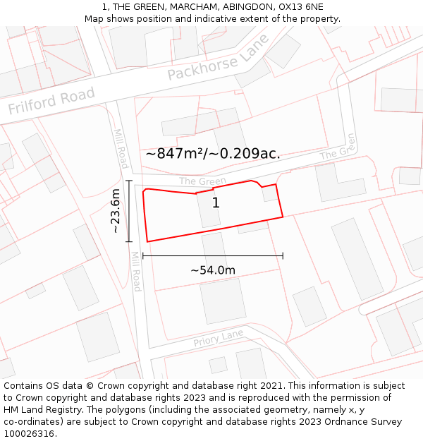 1, THE GREEN, MARCHAM, ABINGDON, OX13 6NE: Plot and title map