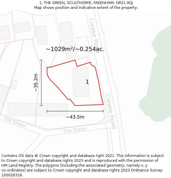 1, THE GREEN, SCULTHORPE, FAKENHAM, NR21 9QJ: Plot and title map