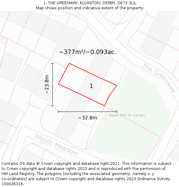 1, THE GREENWAY, ELVASTON, DERBY, DE72 3UL: Plot and title map