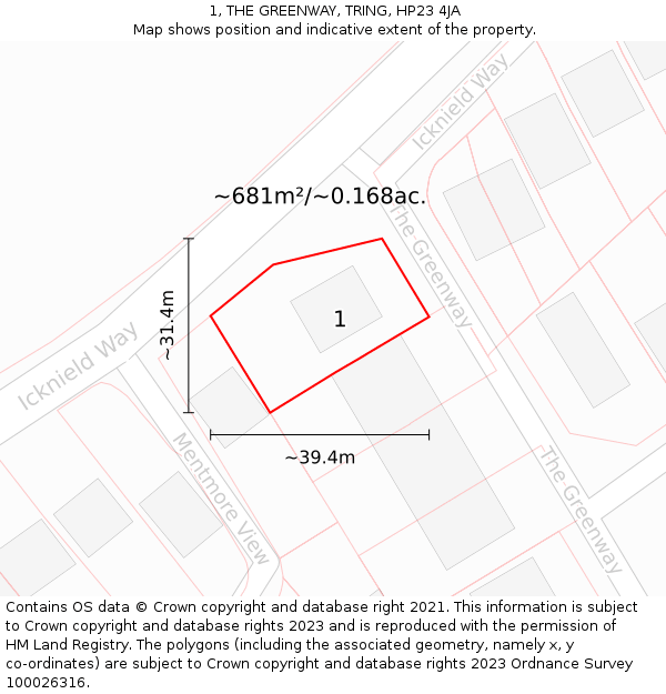 1, THE GREENWAY, TRING, HP23 4JA: Plot and title map