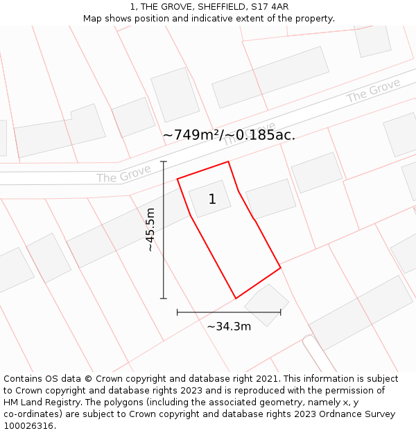 1, THE GROVE, SHEFFIELD, S17 4AR: Plot and title map