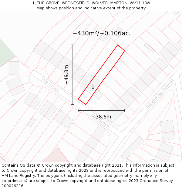 1, THE GROVE, WEDNESFIELD, WOLVERHAMPTON, WV11 1RW: Plot and title map