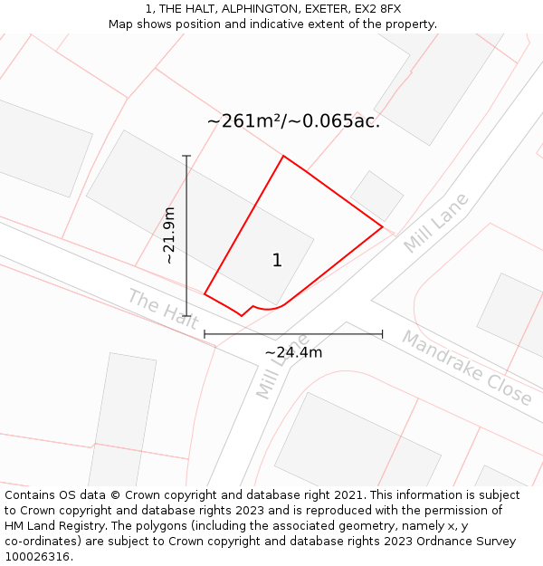 1, THE HALT, ALPHINGTON, EXETER, EX2 8FX: Plot and title map