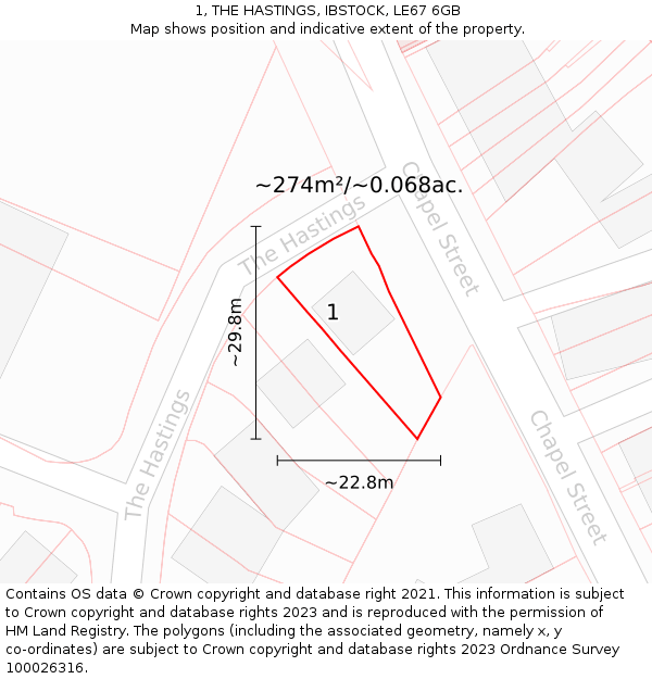 1, THE HASTINGS, IBSTOCK, LE67 6GB: Plot and title map