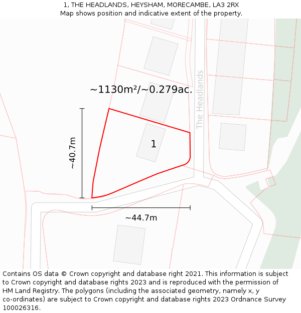 1, THE HEADLANDS, HEYSHAM, MORECAMBE, LA3 2RX: Plot and title map