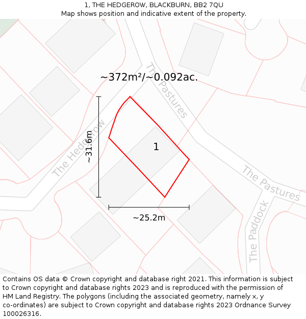 1, THE HEDGEROW, BLACKBURN, BB2 7QU: Plot and title map