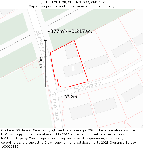 1, THE HEYTHROP, CHELMSFORD, CM2 6BX: Plot and title map