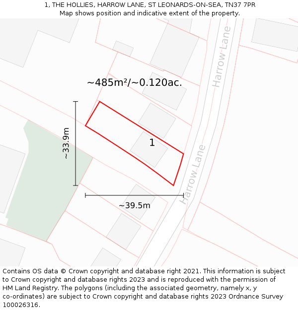 1, THE HOLLIES, HARROW LANE, ST LEONARDS-ON-SEA, TN37 7PR: Plot and title map