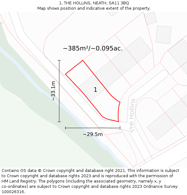 1, THE HOLLINS, NEATH, SA11 3BQ: Plot and title map