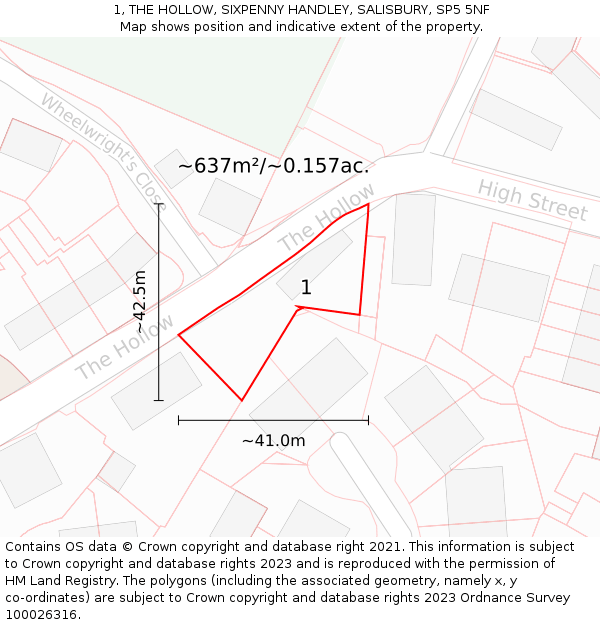 1, THE HOLLOW, SIXPENNY HANDLEY, SALISBURY, SP5 5NF: Plot and title map