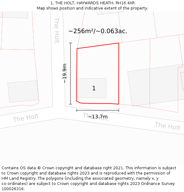 1, THE HOLT, HAYWARDS HEATH, RH16 4XR: Plot and title map