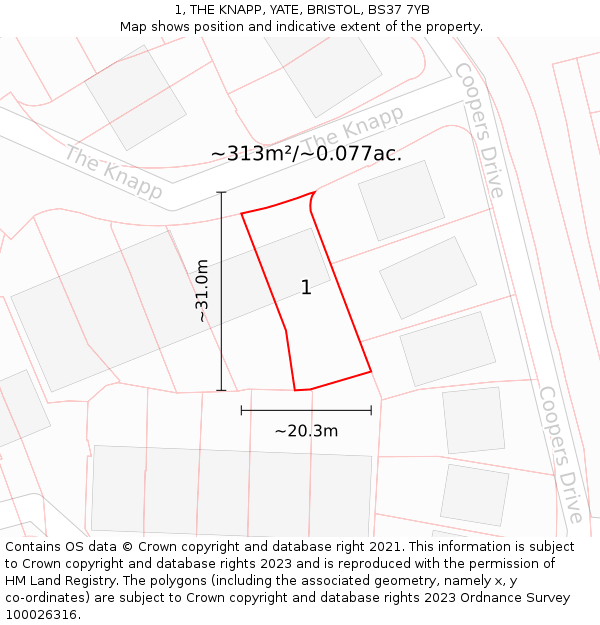 1, THE KNAPP, YATE, BRISTOL, BS37 7YB: Plot and title map