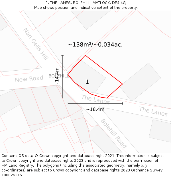 1, THE LANES, BOLEHILL, MATLOCK, DE4 4GJ: Plot and title map