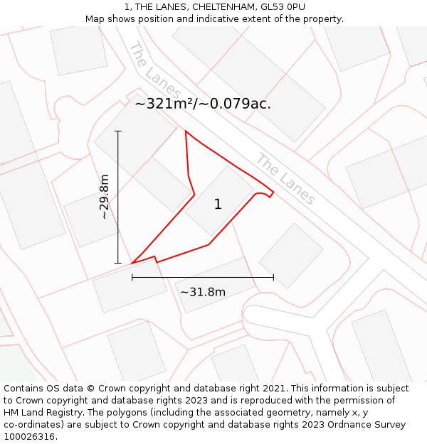 1, THE LANES, CHELTENHAM, GL53 0PU: Plot and title map