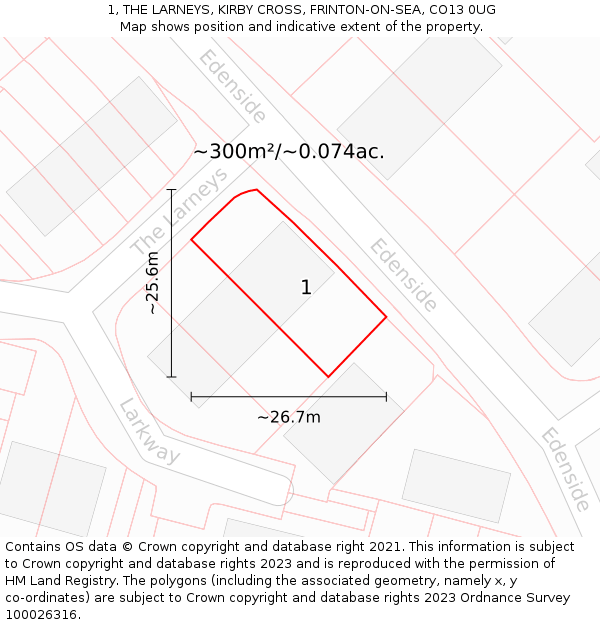 1, THE LARNEYS, KIRBY CROSS, FRINTON-ON-SEA, CO13 0UG: Plot and title map