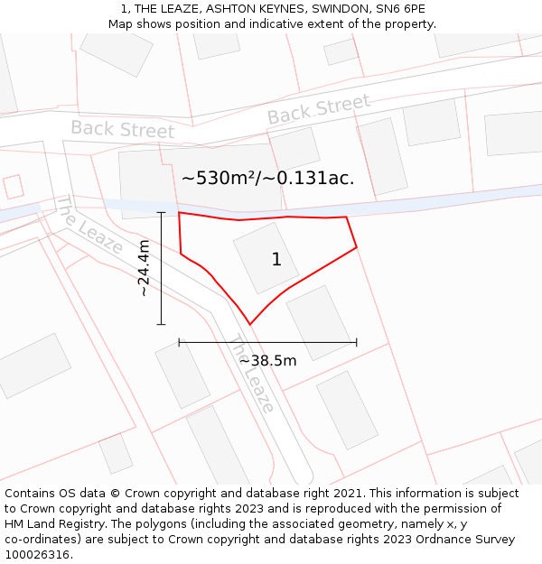 1, THE LEAZE, ASHTON KEYNES, SWINDON, SN6 6PE: Plot and title map