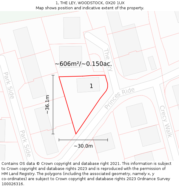 1, THE LEY, WOODSTOCK, OX20 1UX: Plot and title map