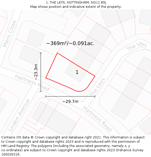 1, THE LEYS, NOTTINGHAM, NG11 8SJ: Plot and title map