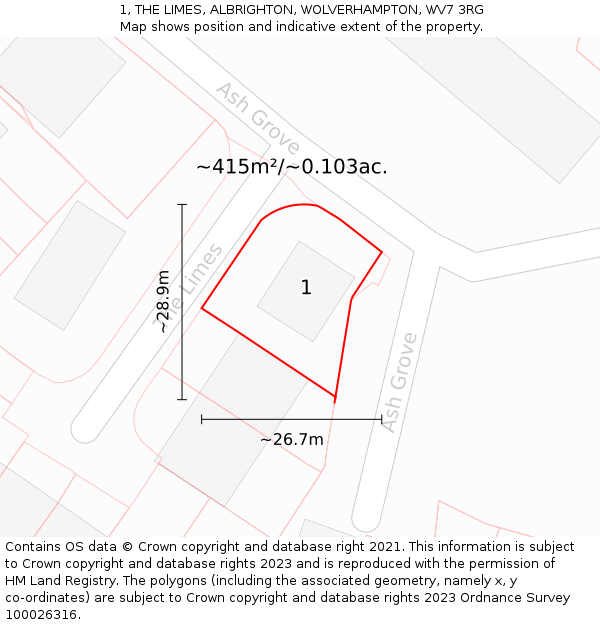 1, THE LIMES, ALBRIGHTON, WOLVERHAMPTON, WV7 3RG: Plot and title map