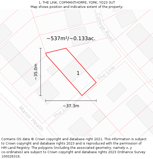 1, THE LINK, COPMANTHORPE, YORK, YO23 3UT: Plot and title map