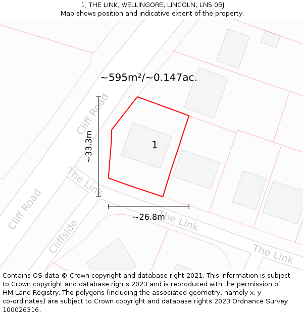 1, THE LINK, WELLINGORE, LINCOLN, LN5 0BJ: Plot and title map