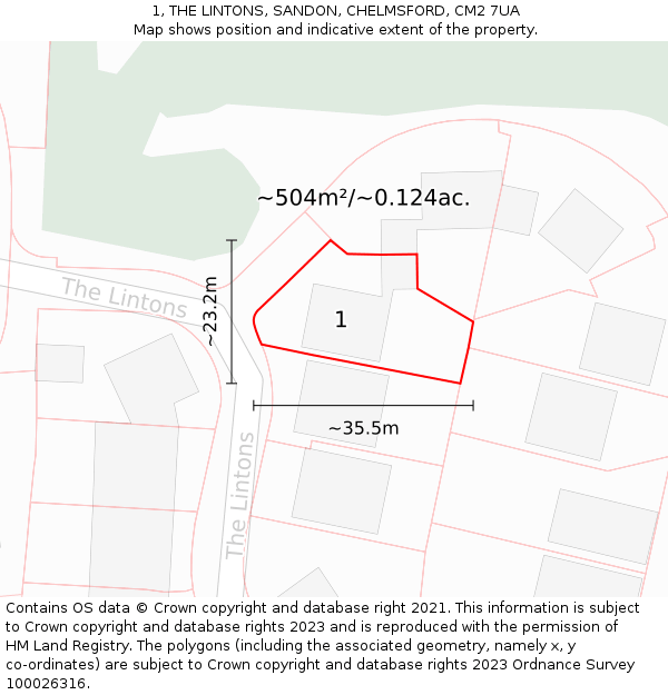 1, THE LINTONS, SANDON, CHELMSFORD, CM2 7UA: Plot and title map