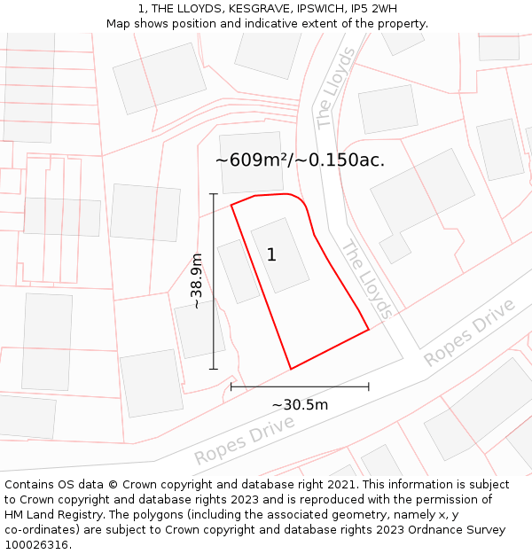 1, THE LLOYDS, KESGRAVE, IPSWICH, IP5 2WH: Plot and title map