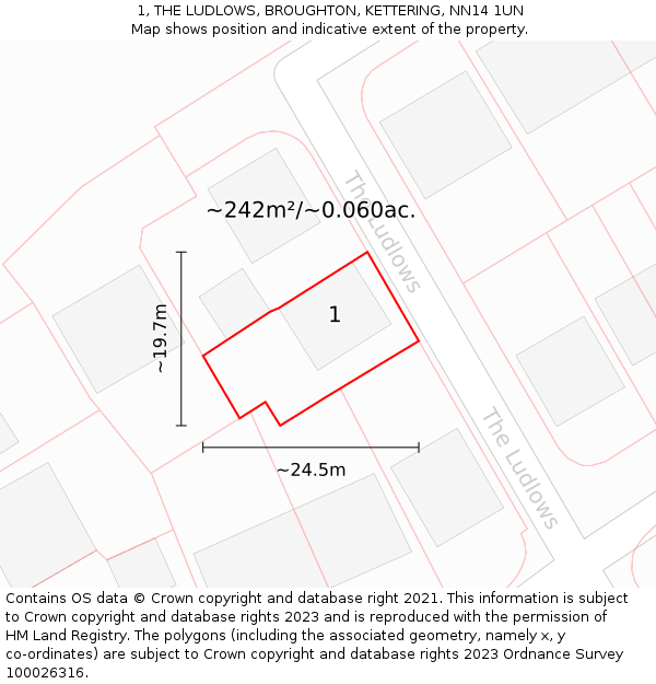 1, THE LUDLOWS, BROUGHTON, KETTERING, NN14 1UN: Plot and title map