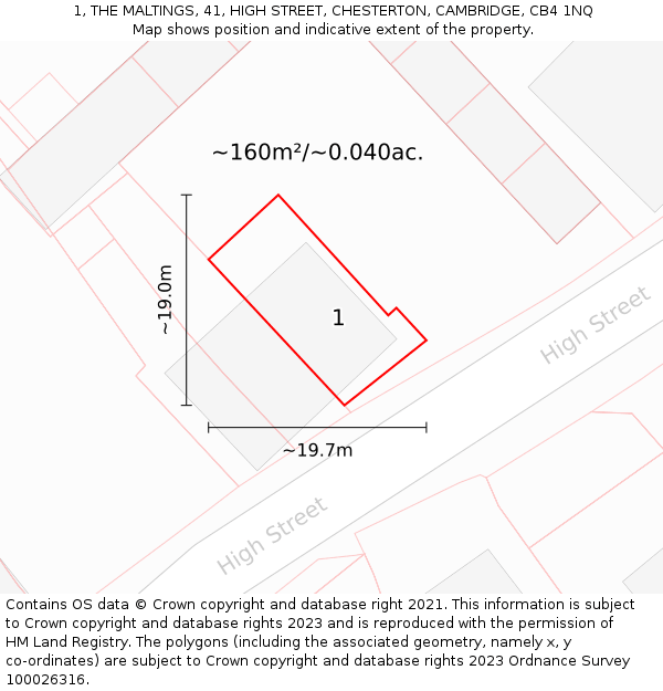 1, THE MALTINGS, 41, HIGH STREET, CHESTERTON, CAMBRIDGE, CB4 1NQ: Plot and title map